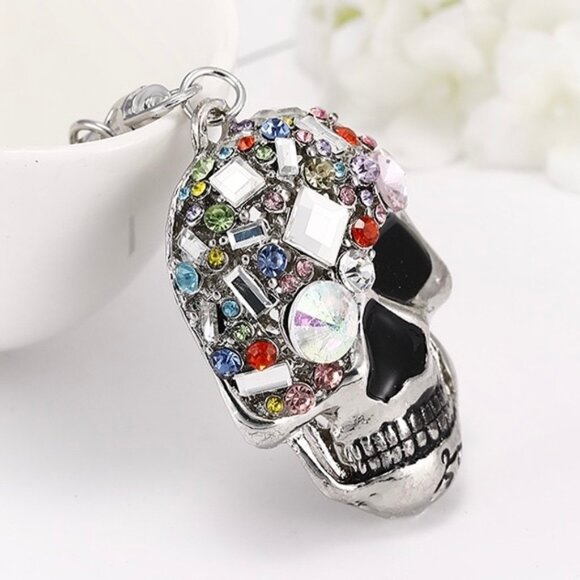 Skull Keychain Rhinestone Skull Charm Halloween Bag Charm Halloween Keychain - Picture 6 of 11